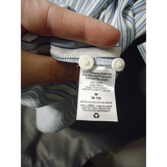 Time And Tru Tie Long Sleeve Wrap Dress Women’s Sz M 8-10 White Striped - Picture 7 of 13